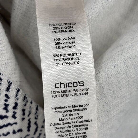 Weekends Chico's Vest Women's Size M Blue White Chevron Print Sleeveless Zip Up - Picture 10 of 11